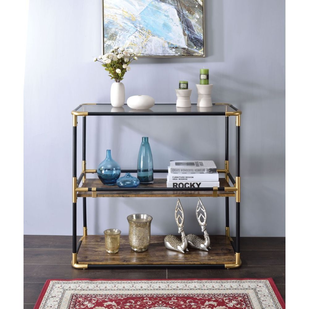 Heleris - Accent Table - Black/Gold & Smoky Glass