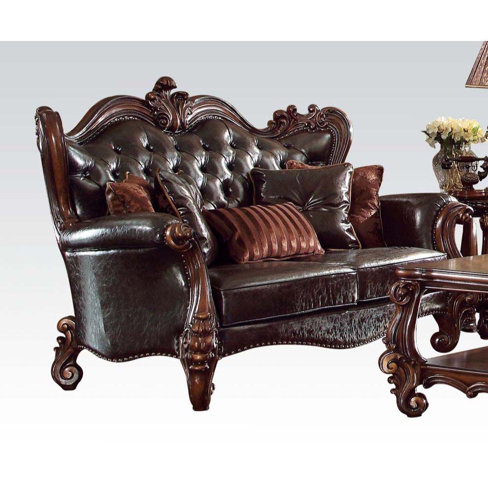 Versailles - Loveseat - Two Tone Dark Brown PU & Cherry Oak - 49