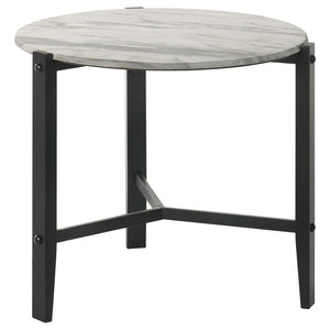 Tandi - Round Faux Marble Side End Table - White And Black