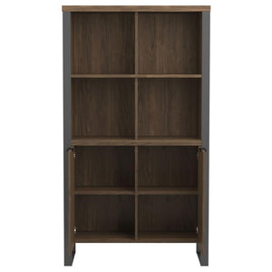 Pattinson - 2-Door Rectangular Bookcase - Aged Walnut And Gunmetal