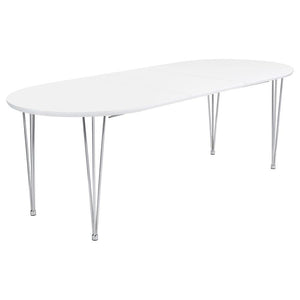 Heather - Oval Dining Table With Hairpin Legs - Matte White and Chrome