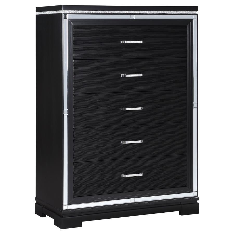 Cappola - Rectangular 5-Drawer Chest - Silver And Black