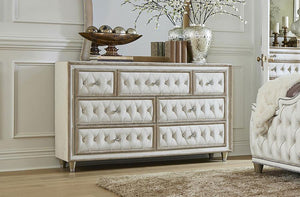 Antonella - 7-Drawer Upholstered Dresser - Ivory and Camel
