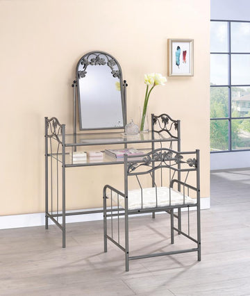 Purvis - 2-piece Metal Vanity Set With Glass Top - Gray