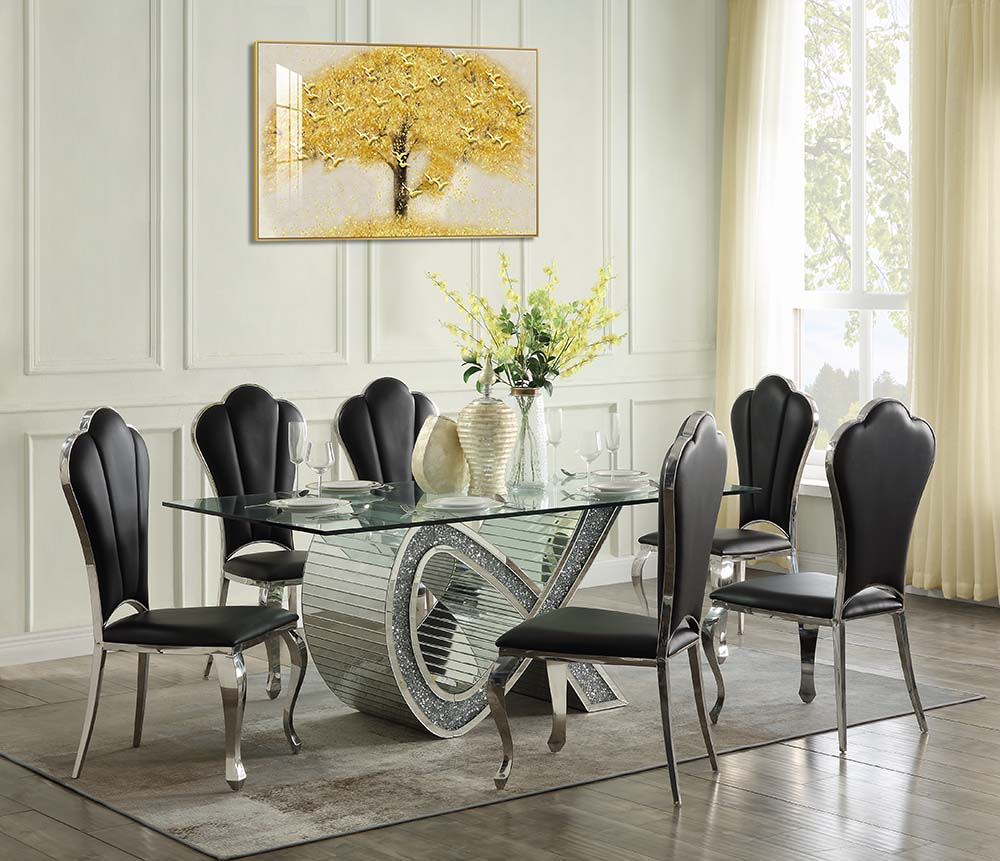 Noralie - Dining Table - Mirrored & Faux Diamonds - Glass