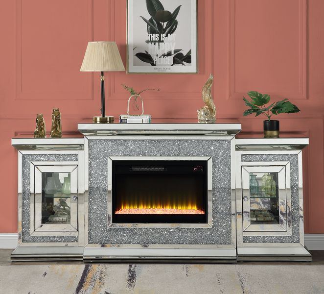 Noralie - Fireplace - Mirrored & Faux Diamonds - 39