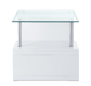 Nevaeh - End Table - Clear Glass & White High Gloss Finish