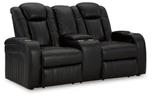 Caveman Den - Midnight - Power Reclining Loveseat with Console/ Adj Hdrst