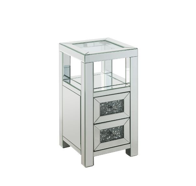 Noralie - Accent Table - Clear Glass, Mirrored & Faux Diamonds - 24