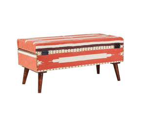 Noah - Upholstered Storage Bench - Orange and Beige