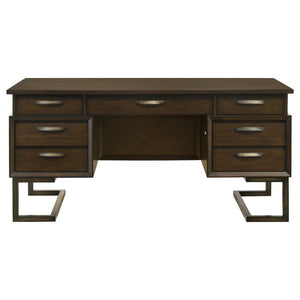 Marshall - 6-Drawer Executive Desk - Dark Walnut And Gunmetal