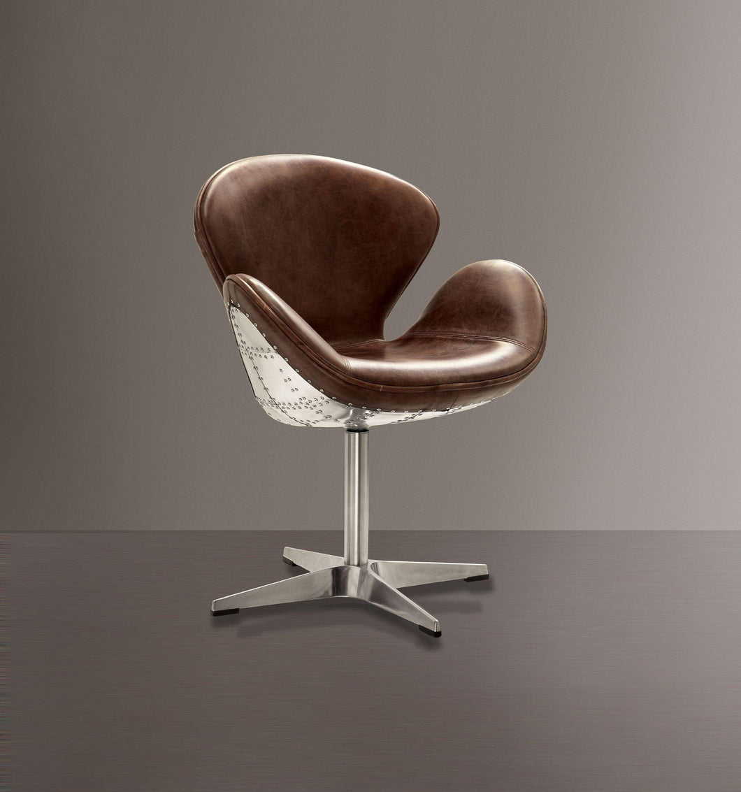 Brancaster - Accent Chair - Retro Brown Top Grain Leather & Aluminum