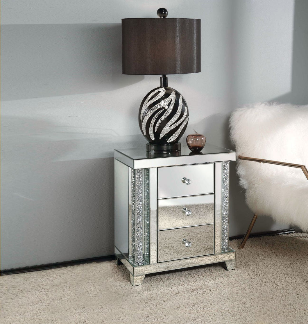 Noralie - Accent Table - Mirrored & Faux Diamonds - Glass - 26