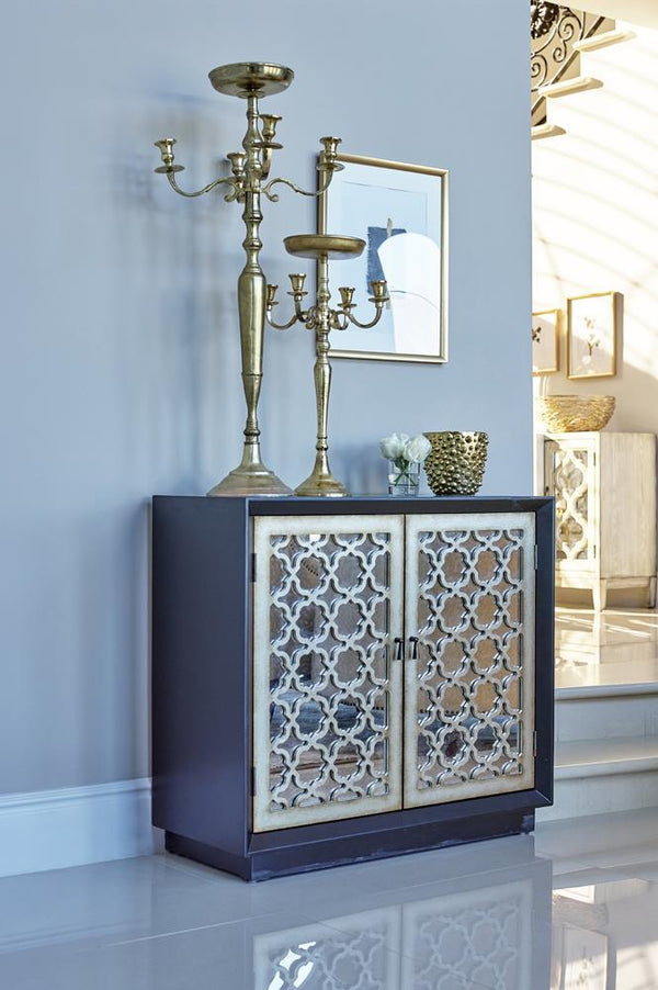 Cailean 2-Door Accent Cabinet With Lattice Pattern Black