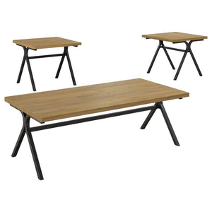 Colmar - 3 Piece Trestle Occasional Table Set - Golden Oak And Gunmetal