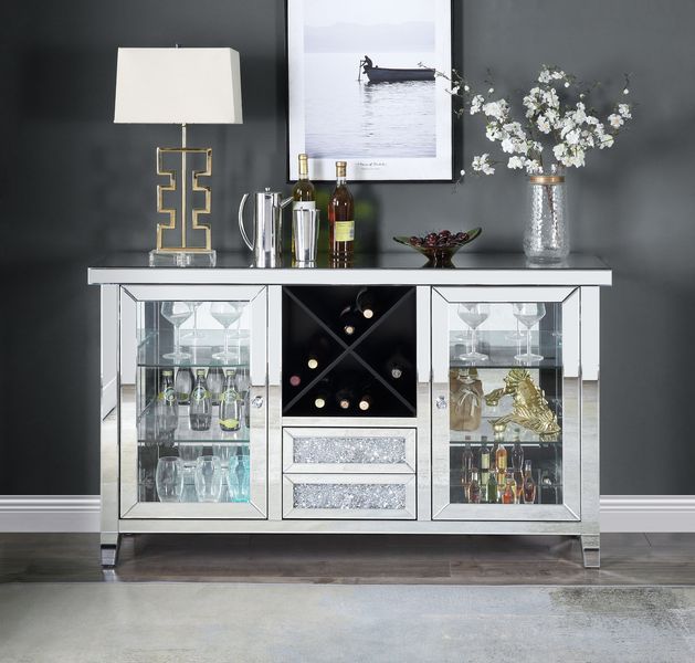 Noralie - Wine Cabinet - Mirrored & Faux Diamonds - 36