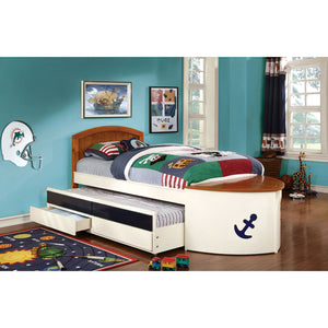 Voyager - Twin Bed With Trundle & Drawers - White / Oak / Navy