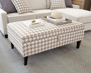 Mcloughlin - Upholstered Storage Ottoman - Beige and White