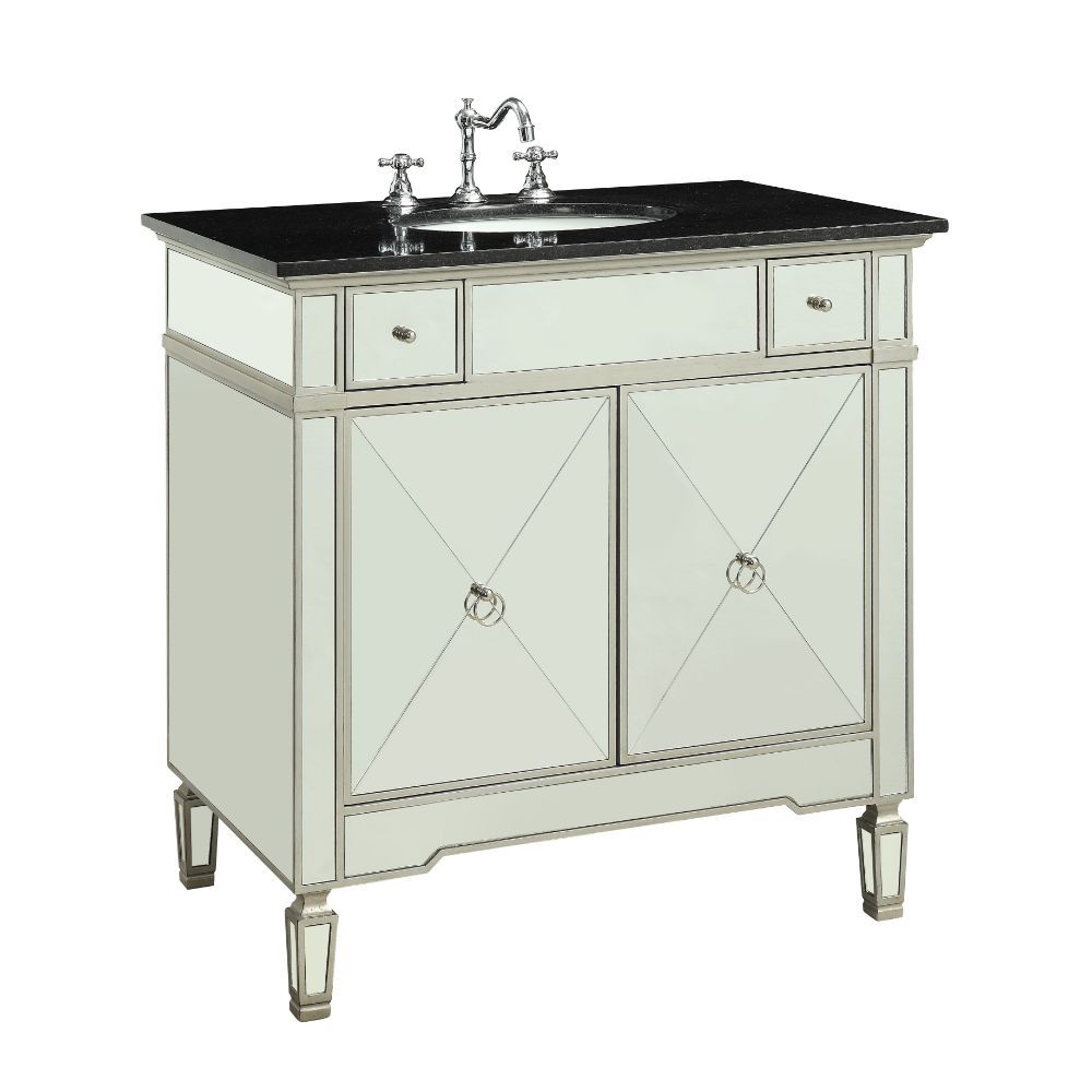 Atrian - Sink Cabinet - Black Marble & Mirrrored