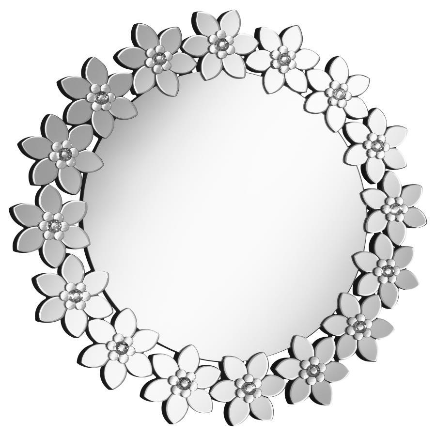 Cordelia - Round Floral Frame Wall Mirror - Silver