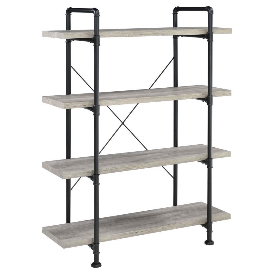 Delray - 4-Tier Open Shelving Bookcase - Gray Driftwood And Black