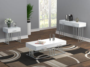 Dalya - 2-Drawer Rectangular Sofa Table - Glossy White and Chrome