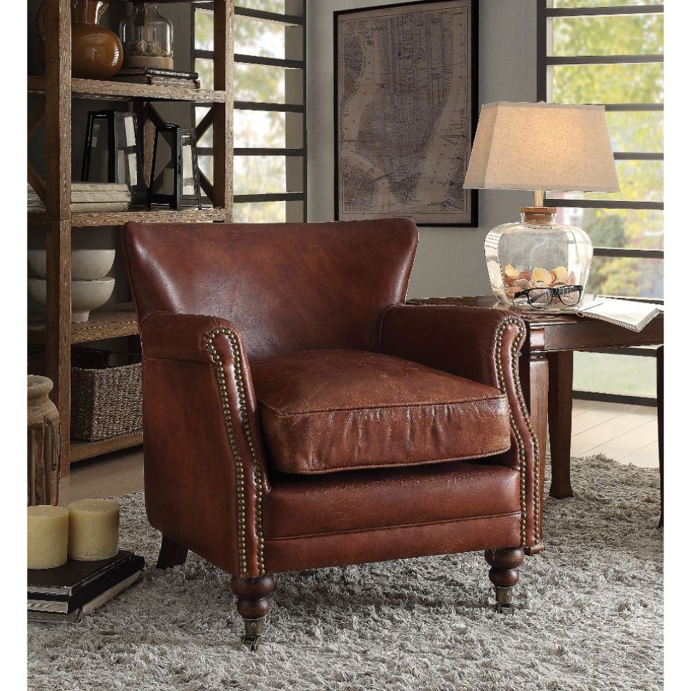 Leeds - Accent Chair - Vintage Dark Brown Top Grain Leather