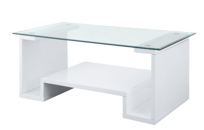 Nevaeh - Coffee Table - Clear Glass & White High Gloss Finish