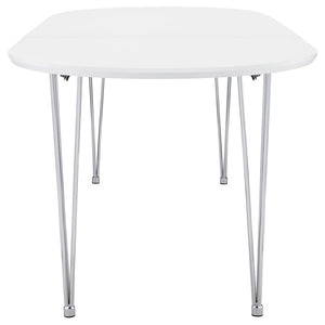 Heather - Oval Dining Table With Hairpin Legs - Matte White and Chrome