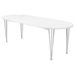 Heather - Oval Dining Table With Hairpin Legs - Matte White and Chrome