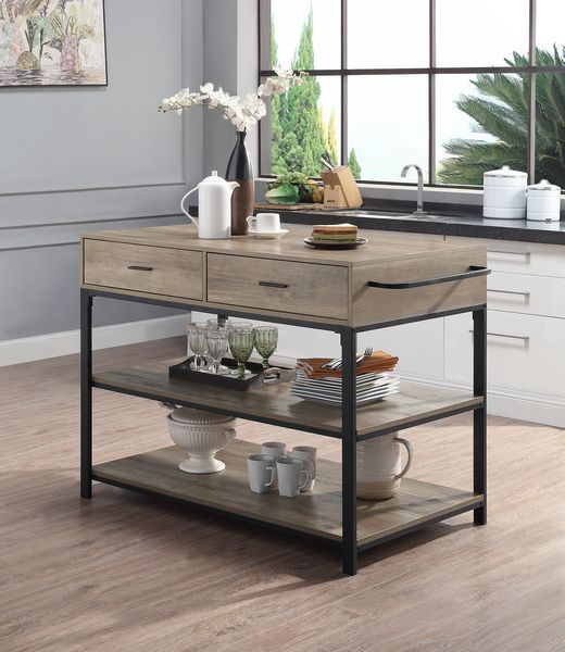 Macaria - Kitchen Island - Rustic Oak & Black Finish - 36