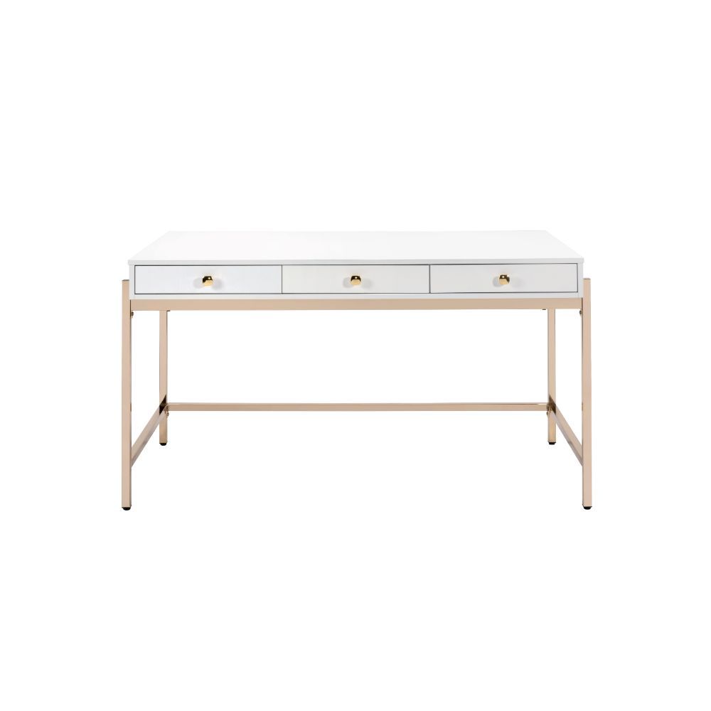 Ottey - Desk - White High Gloss & Gold - 31