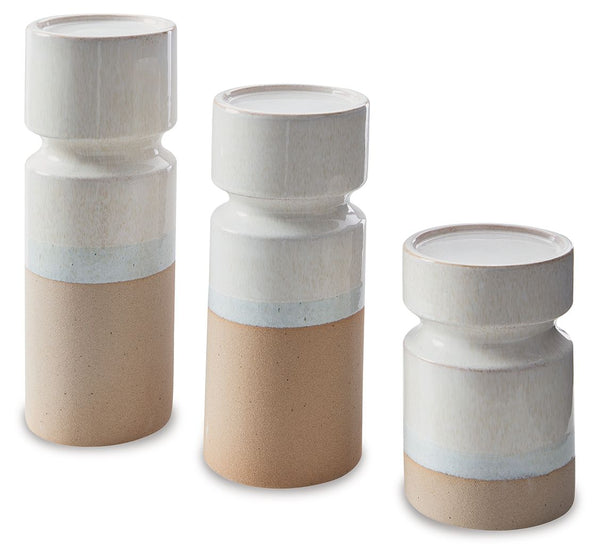 Hurston Candle Holder Set (Set of 3) Ivory / Brown