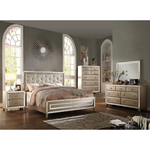 Voeville - Eastern King Bed - Matte Gold PU & Antique Silver