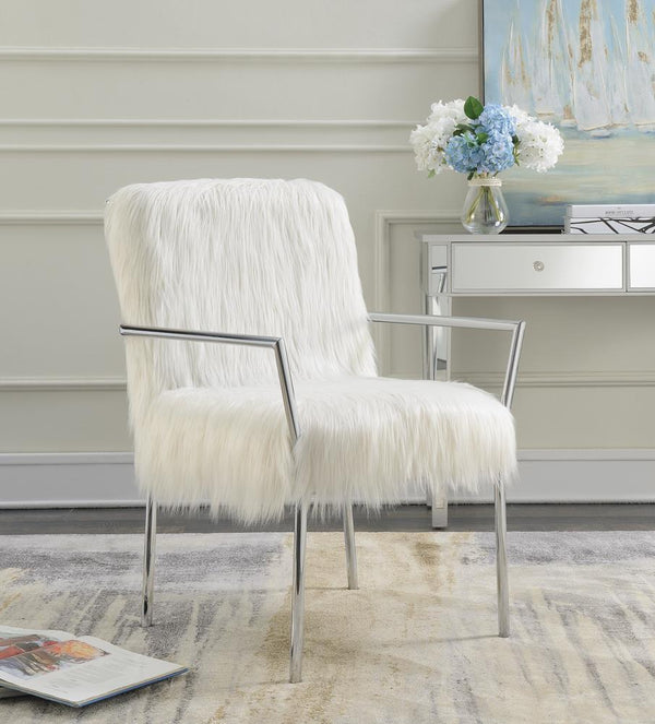Cassandra Faux Sheepskin Upholstered Accent Chair With Metal Arm White