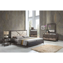 Adrianna - Eastern King Bed - Cream Cotton Fabric & Walnut