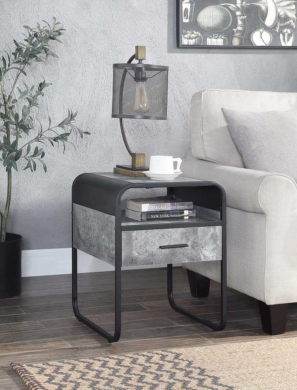 Raziela - End Table - Concrete Gray & Black Finish - 22