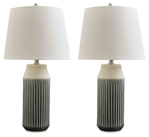 Afener - Blue / Beige - Ceramic Table Lamp (Set of 2)