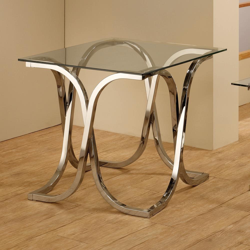 Tess - Curved X-Shaped End Table - Pearl Silver