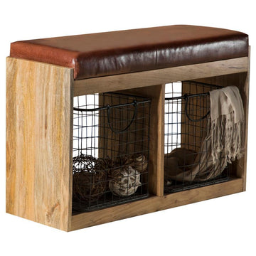 Abrielle - 2-Basket Upholstered Accent Bench - Brown And Natural