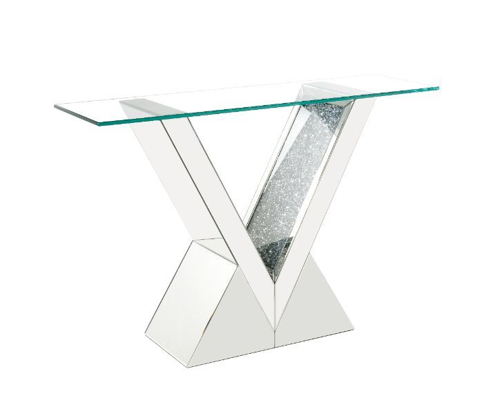 Noralie - Accent Table - Clear Glass, Mirrored & Faux Diamonds - 32