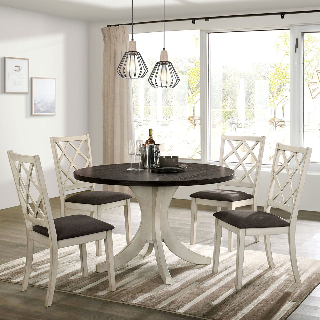 Haleigh - Round Dining Table - Antique White / Dark Walnut