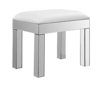 Roxie - Rectangular Upholstered Vanity Stool - White and Mirror