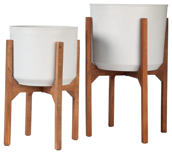 Dorcey Planter Set (Set of 2) White / Brown
