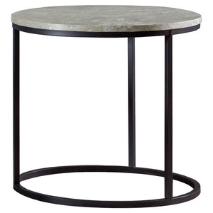 Lainey - Faux Marble Round Top End Table - Gray And Gunmetal