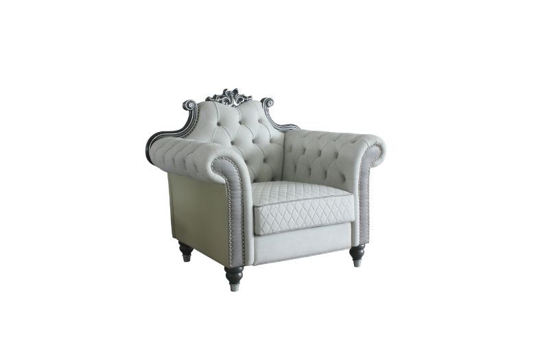 House - Delphine - Chair - Two Tone Ivory Fabric, Beige PU & Charcoal Finish