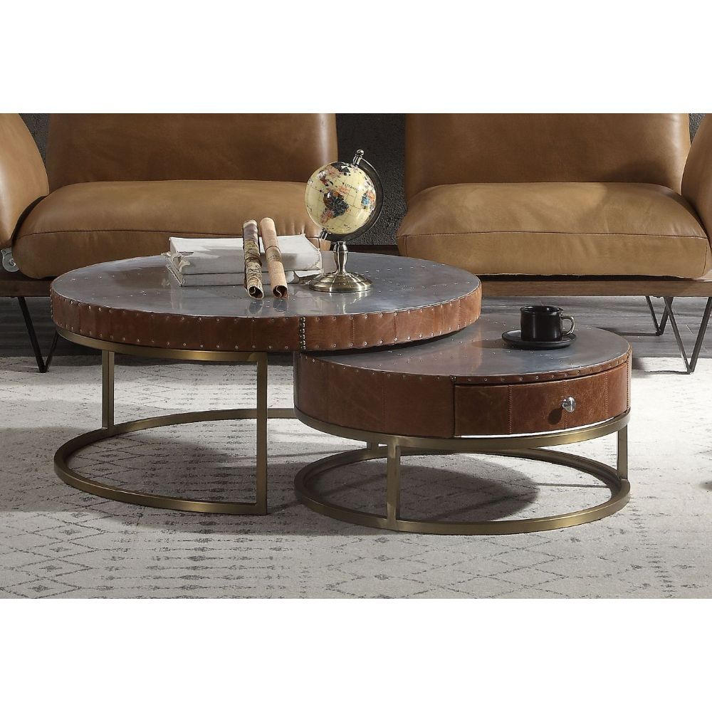 Tamas - Coffee Table - Aluminum & Cocoa Top Grain Leather - 13