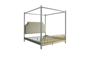 House - Marchese California King Bed - Beige PU, Gold & Pearl Gray Finish