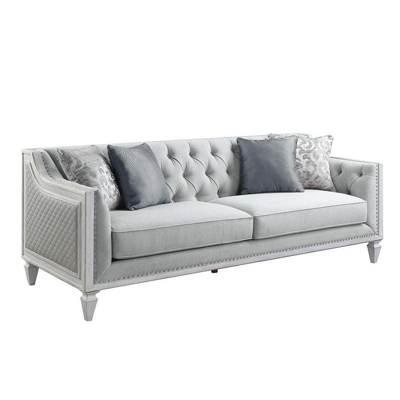 Katia - Sofa - Light Gray Linen & Weathered White Finish