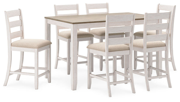Skempton Counter Height Dining Table and Bar Stools (Set of 7) White / Light Brown